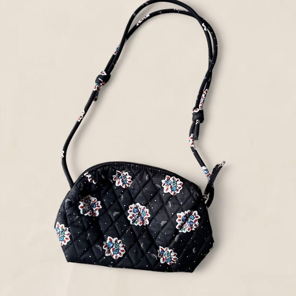 Vera Bradley black quilted floral mini crossbody purse adjustable shoulder bag